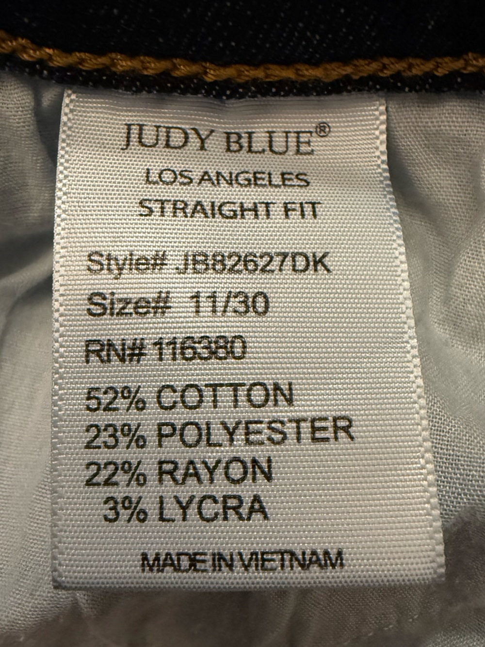 Judy Blue Straight Jeans 11/30 High Rise Dark Wash Raw Hem Stretch Fits 30x28 - Picture 14 of 15